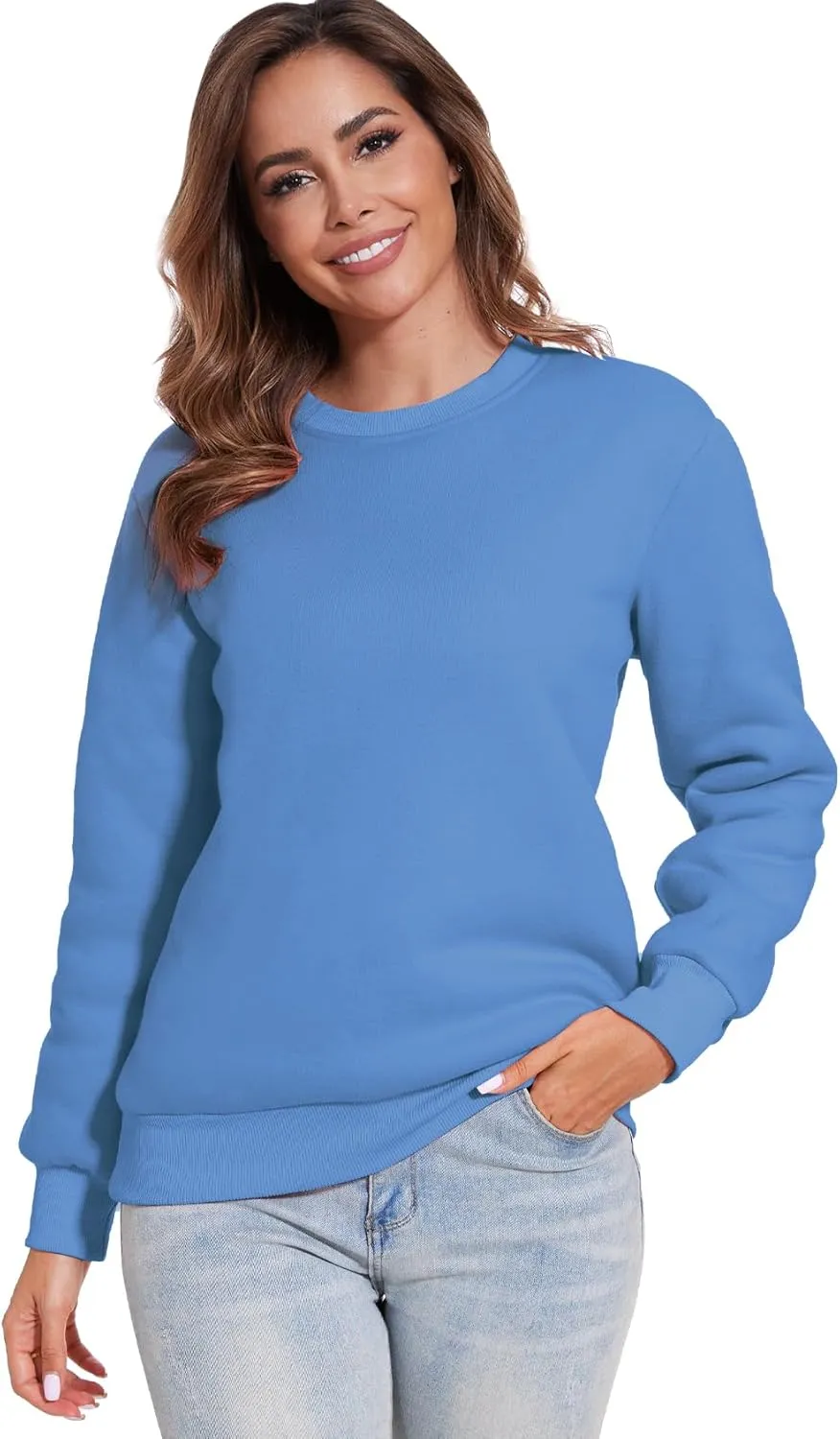Flygo Women's Sherpa Lined Fleece Crewneck Pullover Sweatshirts Casual Winter Warm Sweatshirt