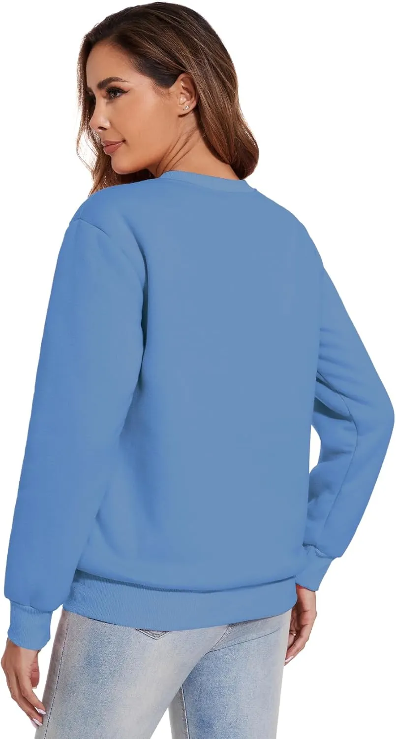 Flygo Women's Sherpa Lined Fleece Crewneck Pullover Sweatshirts Casual Winter Warm Sweatshirt