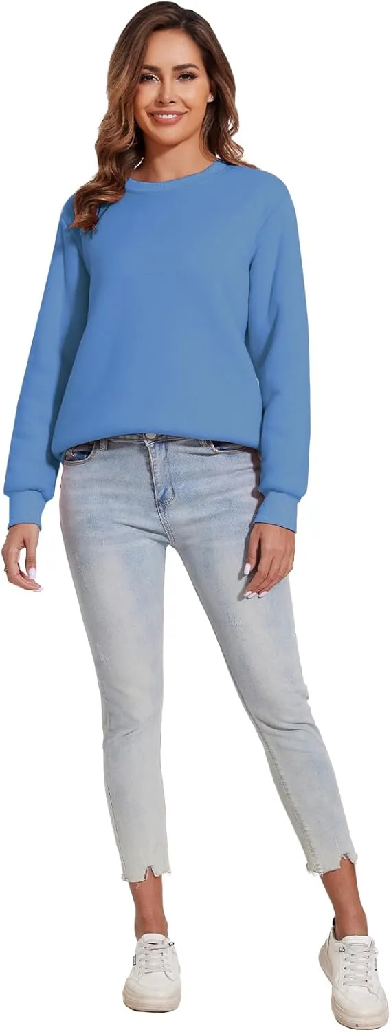 Flygo Women's Sherpa Lined Fleece Crewneck Pullover Sweatshirts Casual Winter Warm Sweatshirt