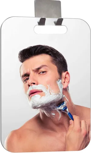 Fogless Shower Mirror (11inX7.48in), Anti-Fog Frameless Wall Hanging Makeup & Shaving Bathroom Accessory (Large, Shaver Hook)