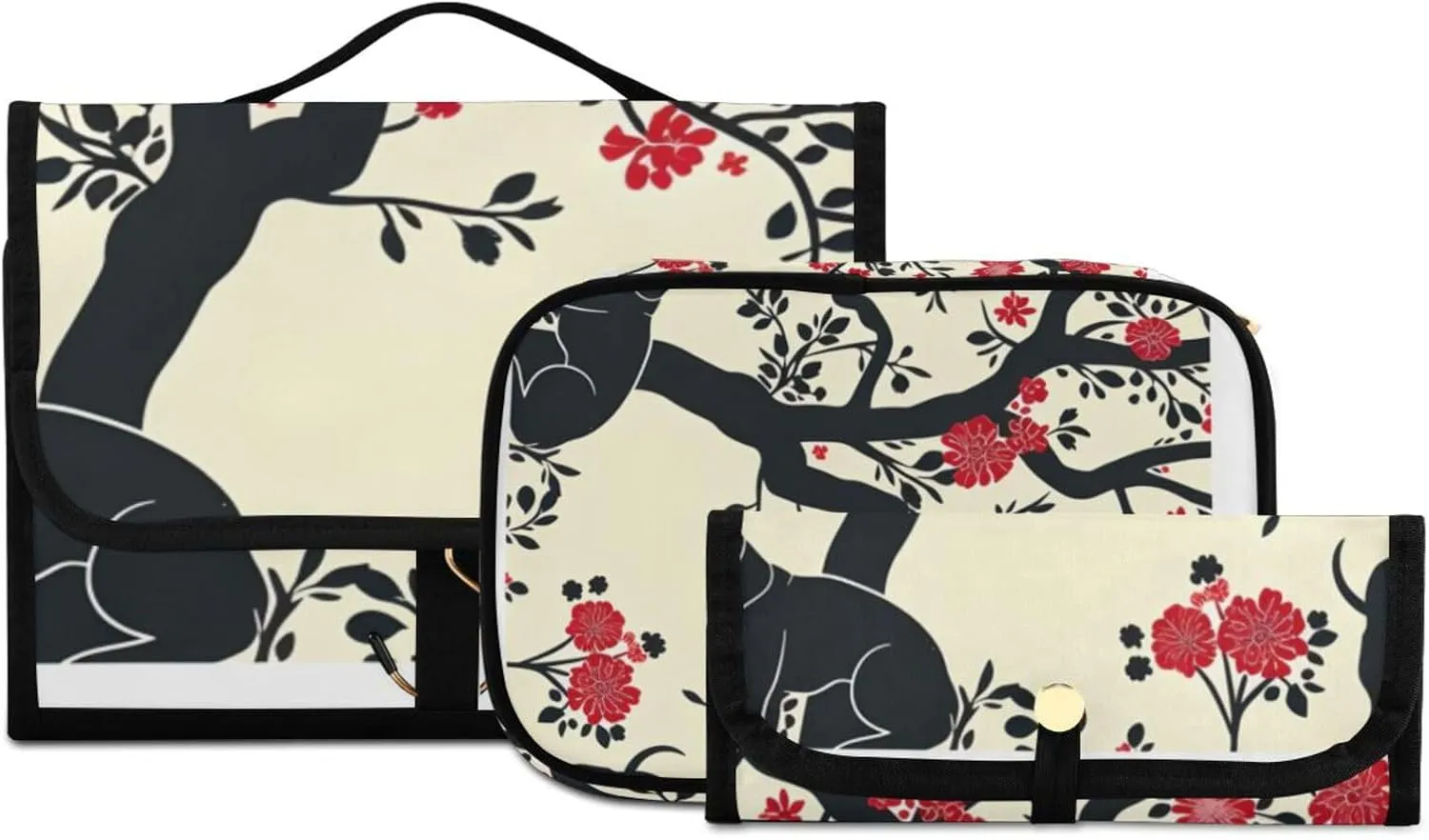 Foldable Hanging Travel Toiletry Organizer Set 3-Piece with Cosmetic Bag & Brush Holder - Dog (3)
