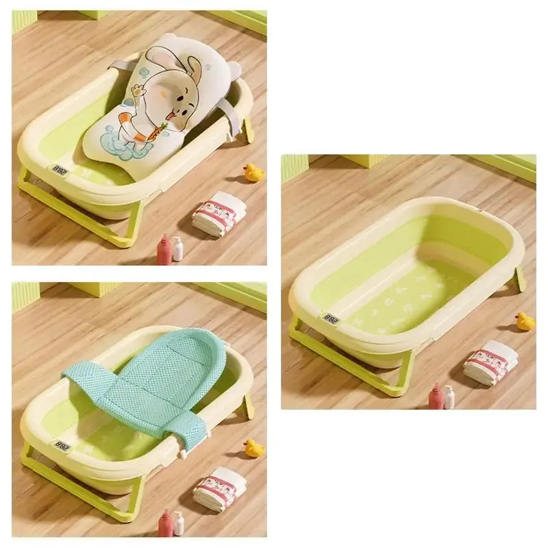 Folding Portable Newborn Bathtub Silicone Non-Slip Shower Bathtub Showering Supplies With Rubber Anti-Slip Pad For Bathroom
