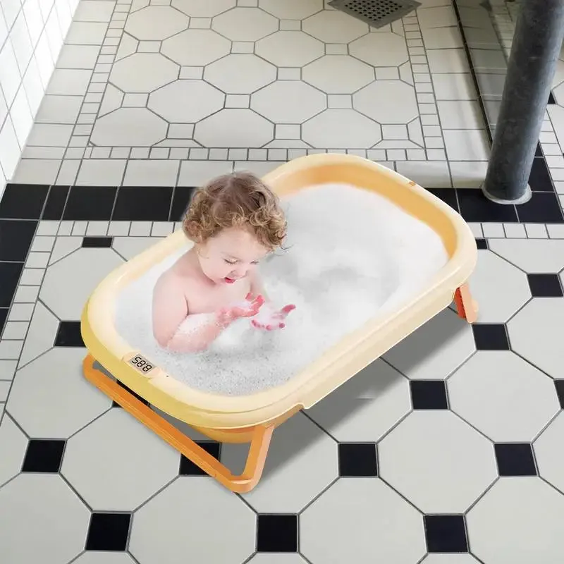 Folding Portable Newborn Bathtub Silicone Non-Slip Shower Bathtub Showering Supplies With Rubber Anti-Slip Pad For Bathroom