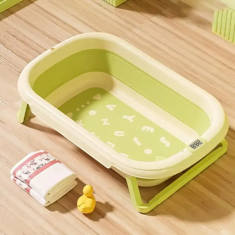 Folding Portable Newborn Bathtub Silicone Non-Slip Shower Bathtub Showering Supplies With Rubber Anti-Slip Pad For Bathroom