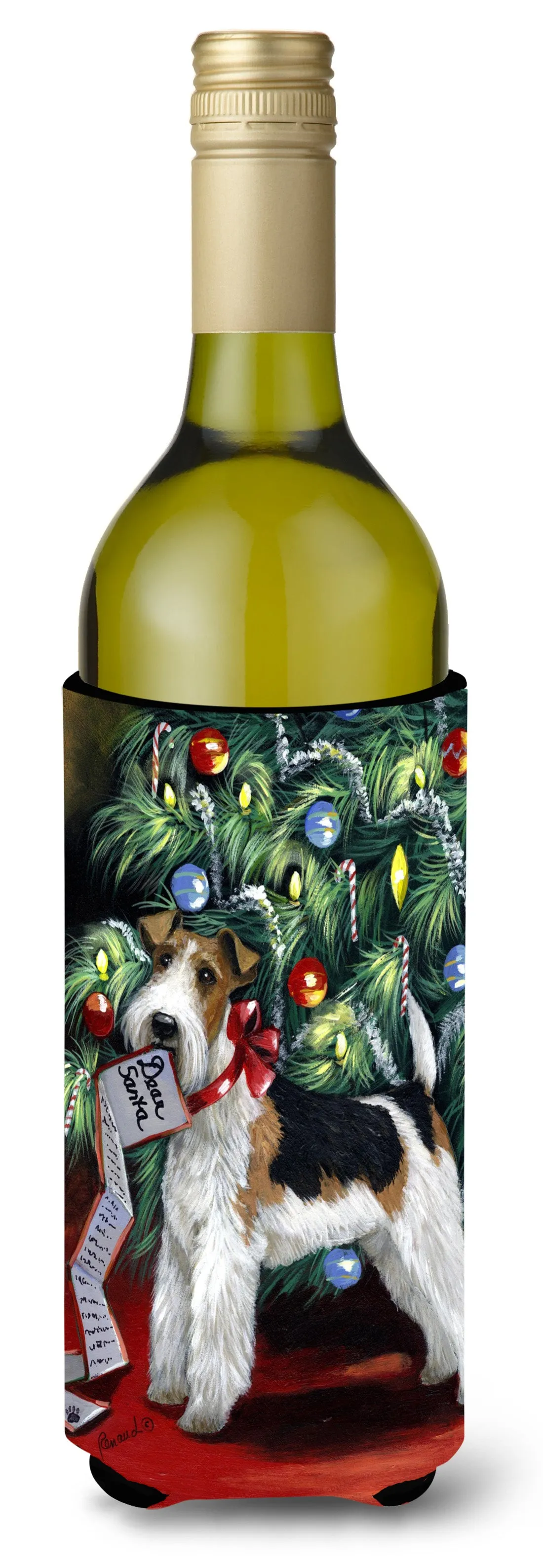 Fox Terrier Christmas Dear Santa Wine Bottle Hugger PPP3092LITERK