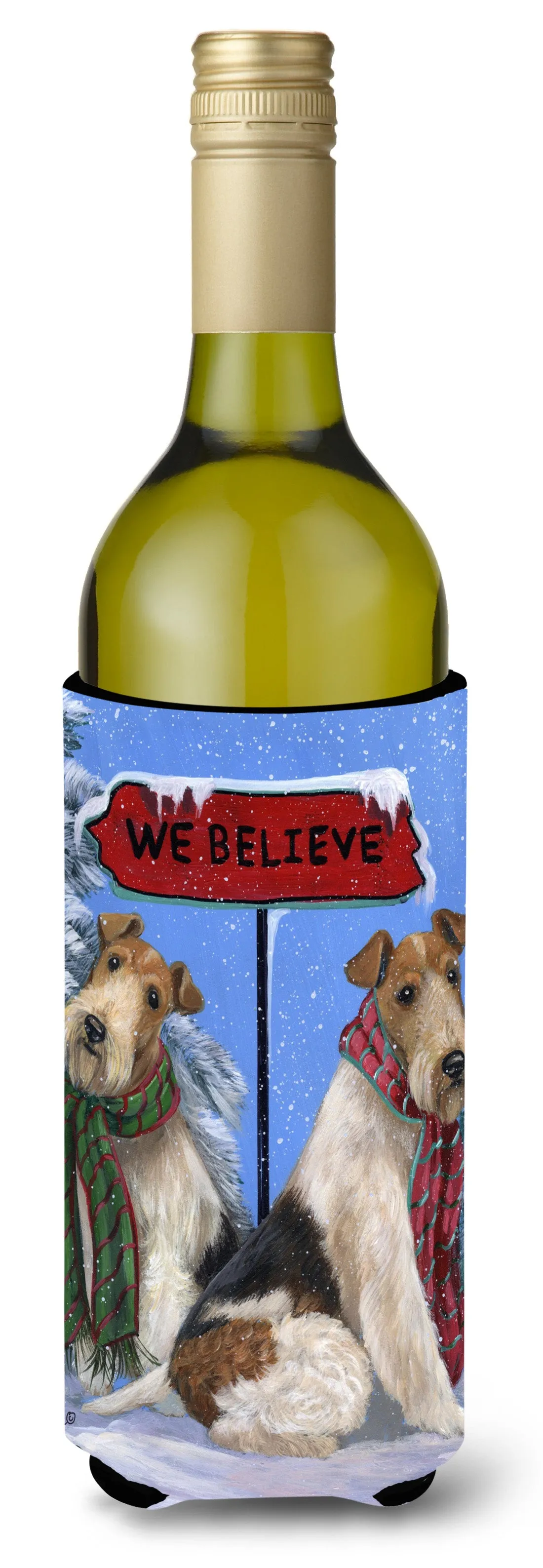 Fox Terrier Christmas We Believe Wine Bottle Hugger PPP3094LITERK