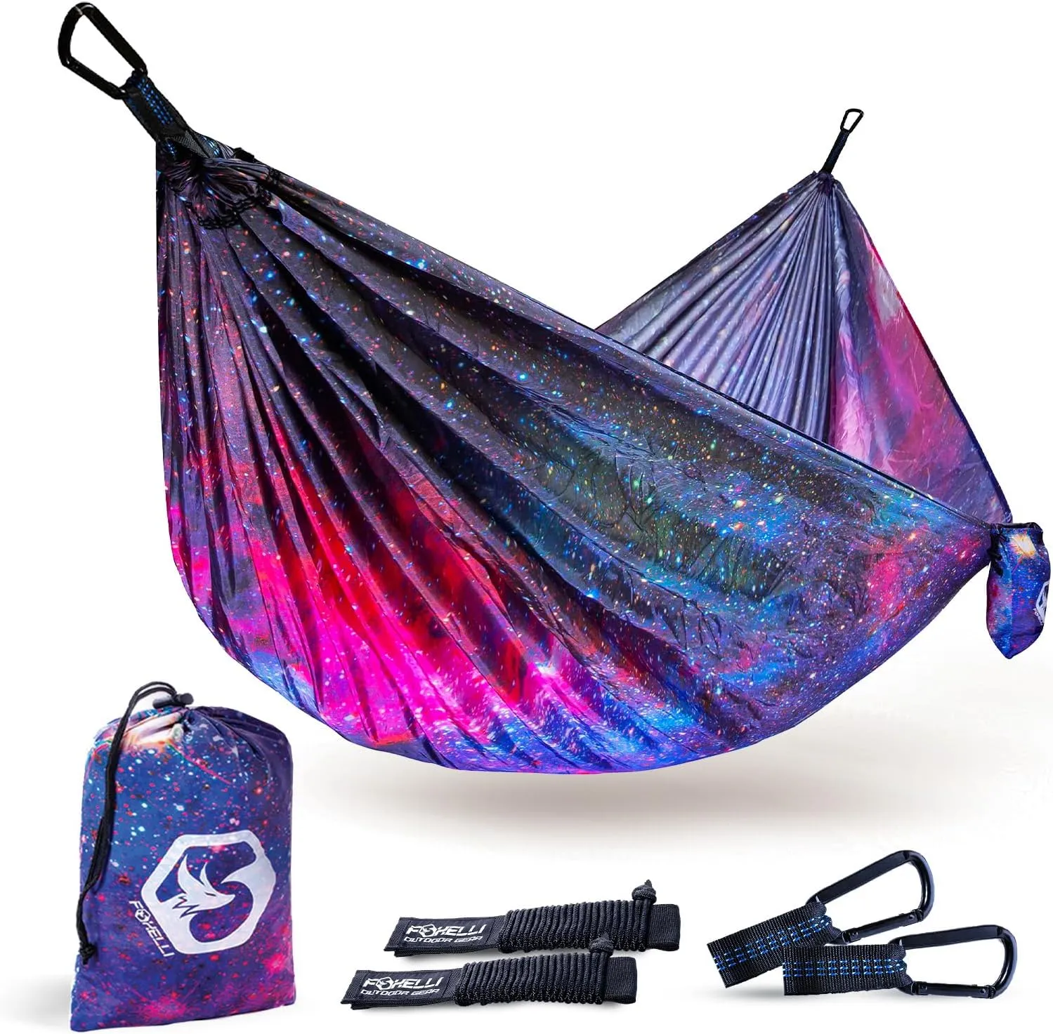 Foxelli Camping Hammock - Lightweight Portable Hammock, Easy Setup with Tree-Friendly Ropes & Steel Carabiners, Heavy Duty Parachute Nylon for Indoors and Outdoors