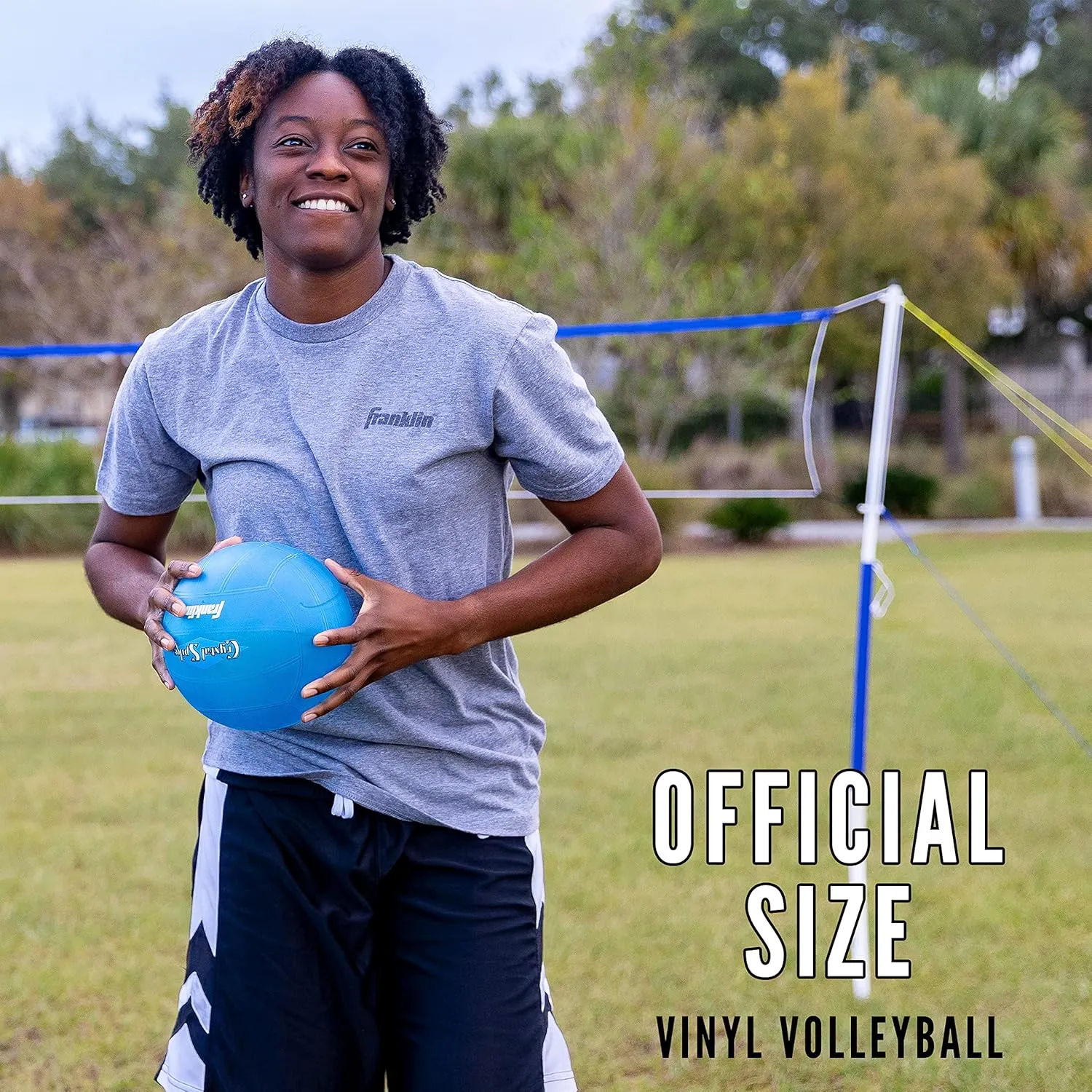 Franklin Sports Volleyball Set - Beach and Backyard Volleyball Net Set - Portable Volleyball Net and Ball Set with Poles and Ground Stakes - Recreational 20" x 18", White