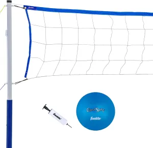 Franklin Sports Volleyball Set - Beach and Backyard Volleyball Net Set - Portable Volleyball Net and Ball Set with Poles and Ground Stakes - Recreational 20" x 18", White