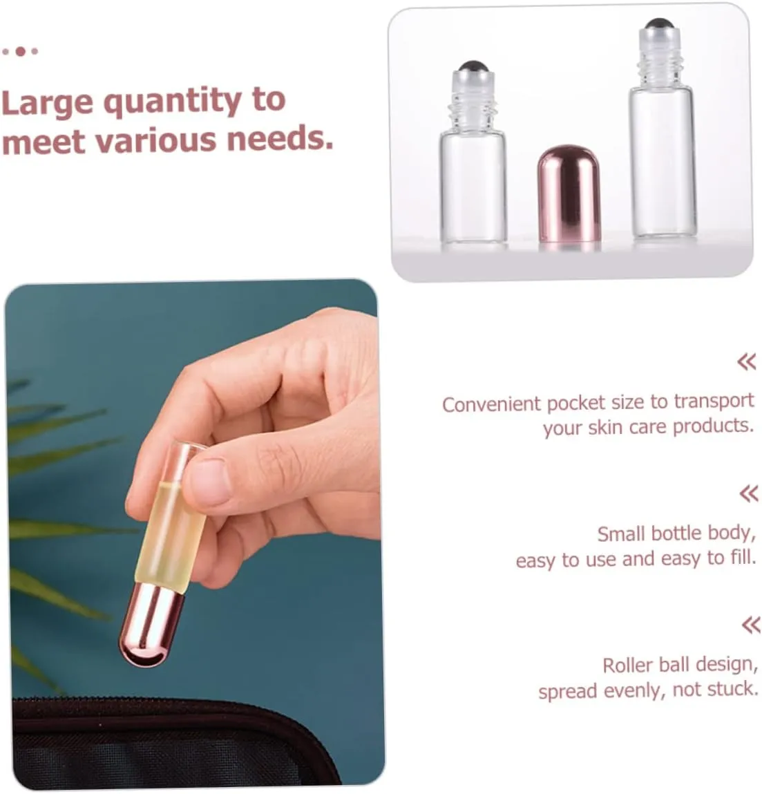 FRCOLOR 30pcs Refillable Glass Roller Bottles with Caps Leakproof Dispenser for Travel Portable Tiny Containers for Perfume and Oils