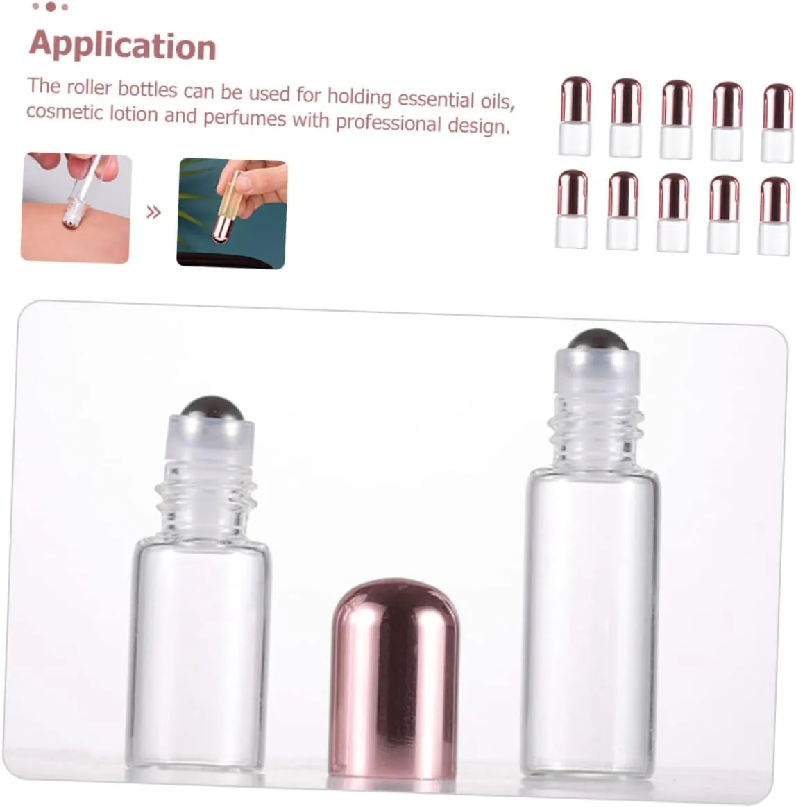 FRCOLOR 30pcs Refillable Glass Roller Bottles with Caps Leakproof Dispenser for Travel Portable Tiny Containers for Perfume and Oils