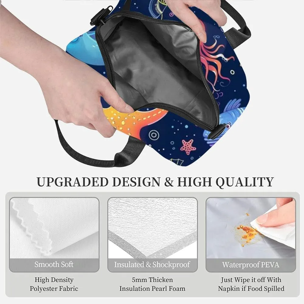 from the ocean pictorial a vivid motif over a somber backdrop lovely Insulated Adult Lunch Bag with Shoulder Strap for Women Lightweight Reusable Portable Freezable Lunch Tote Bag for Work Picnic