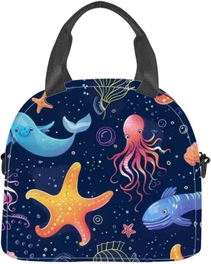 from the ocean pictorial a vivid motif over a somber backdrop lovely Insulated Adult Lunch Bag with Shoulder Strap for Women Lightweight Reusable Portable Freezable Lunch Tote Bag for Work Picnic