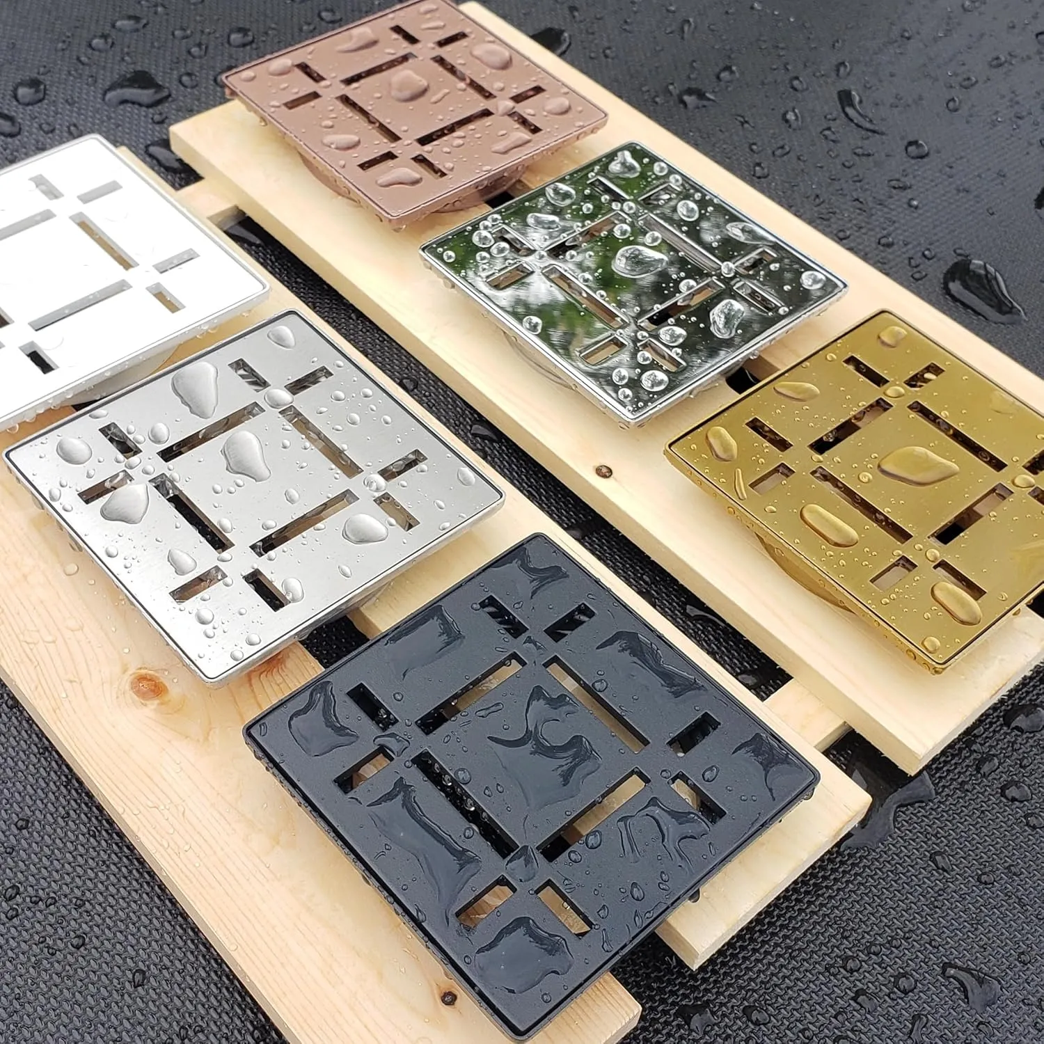 FROSCH Shower Drain Grate Kit 4" Stainless Steel - Dash Design (Brushed Brass)
