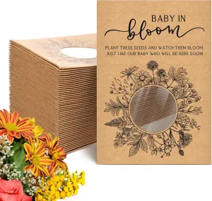 Fumete 50 Pack Baby Shower Party Favor Baby in Bloom Packet Kraft Bags with Window Envelopes Resealable Organizer Storage Bag for Gender Reveal Party