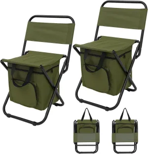 FUNDANGO Small Fishing Chair with Cooler Bag, Lightweight Camping Chair Compact Fishing Stool with Backrest for RV Hiking Travel, Hunting, Ice Fishing Gifts Gear for Men