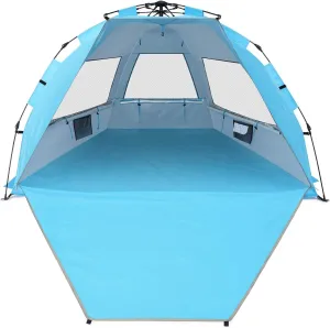 G4Free 3-4 Person Beach Tent Pop Up Shade, Lightweight UPF 50  Beach Sun Shelter Family Size, Easy Setup and Portable Sun Shade Canopy Cabana(Bright Silver)