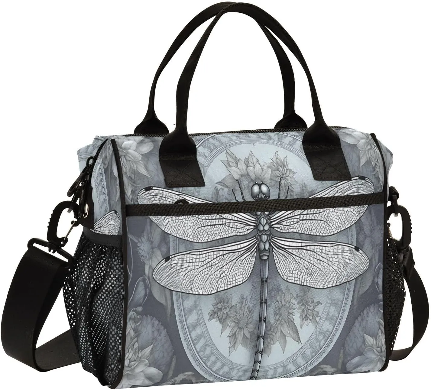GAIGEO Vintage Plant Dragonfly Palace Wind Insulated Lunch Bag with Handles, Small Insulated Lunch Tote, Insulated Lunch Bags for Women, S