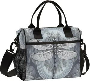 GAIGEO Vintage Plant Dragonfly Palace Wind Insulated Lunch Bag with Handles, Small Insulated Lunch Tote, Insulated Lunch Bags for Women, S