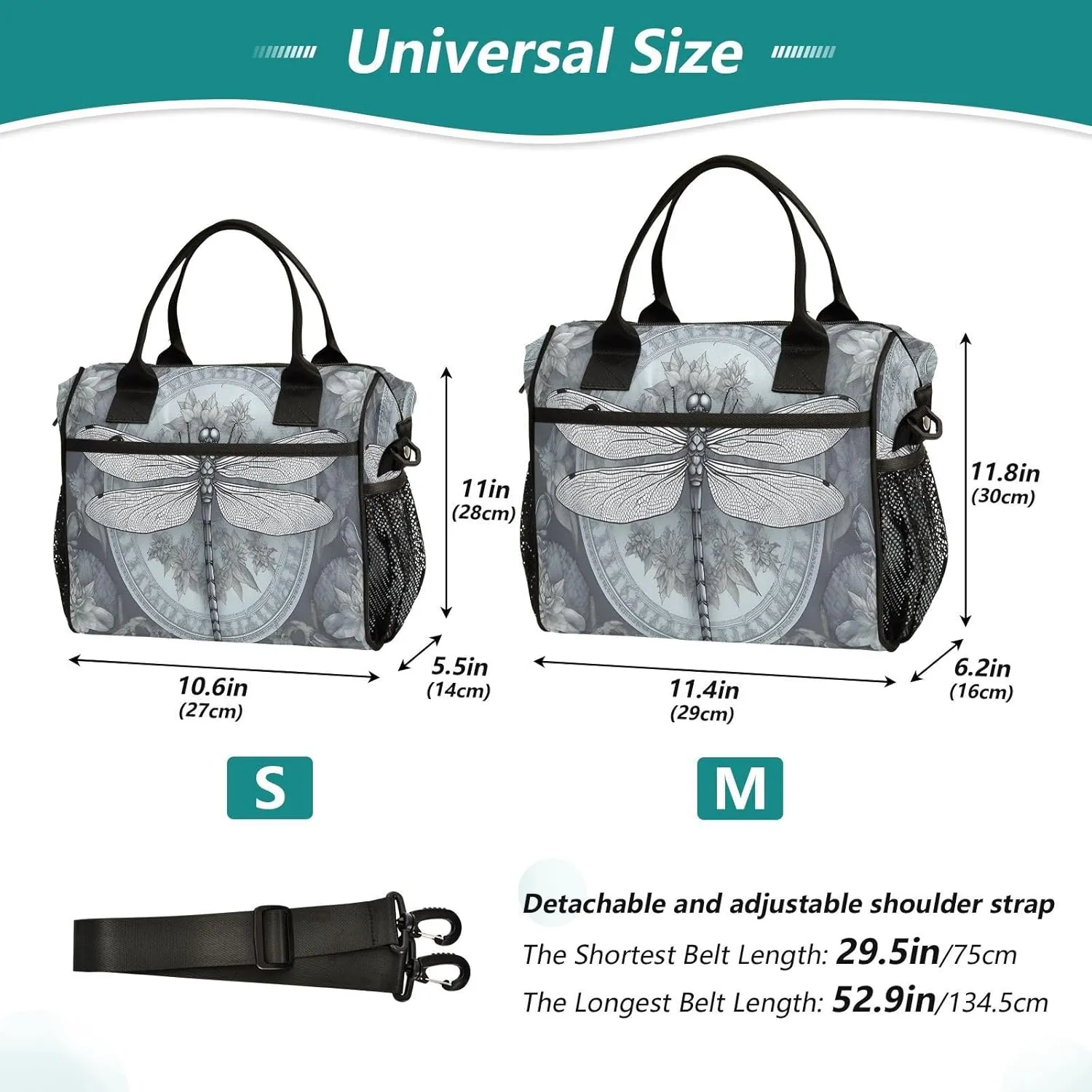 GAIGEO Vintage Plant Dragonfly Palace Wind Insulated Lunch Bag with Handles, Small Insulated Lunch Tote, Insulated Lunch Bags for Women, S