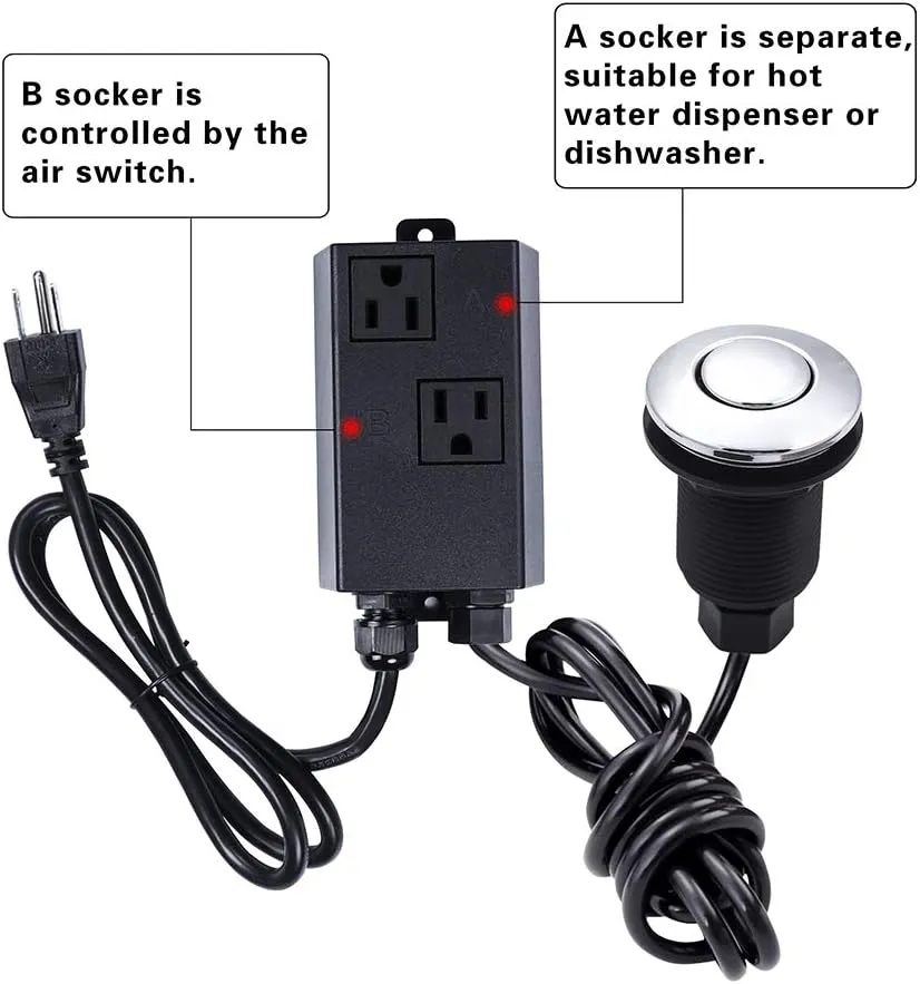 Garbage Disposal Air Switch Kit Dual Outlet Sink Top Waste Disposal Stainless Steel Brushed Nickel On/Off Air Button Food and Waste Disposals Part by Etoolcity