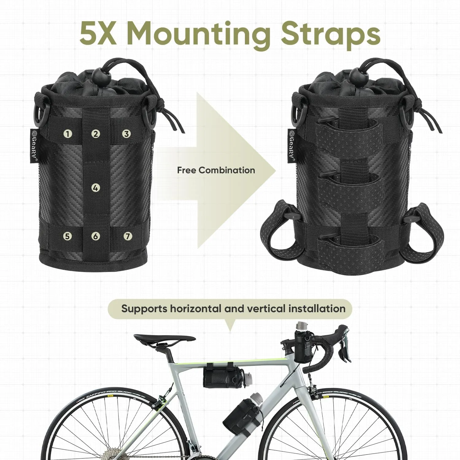 GEARV Bike Cup Holder with Shoulder Strap, Water Bottle Holder for Hiking, Scooter, UTV/ATV, Golf Cart, Universal Drink Holder Accessories (Carbon Black)