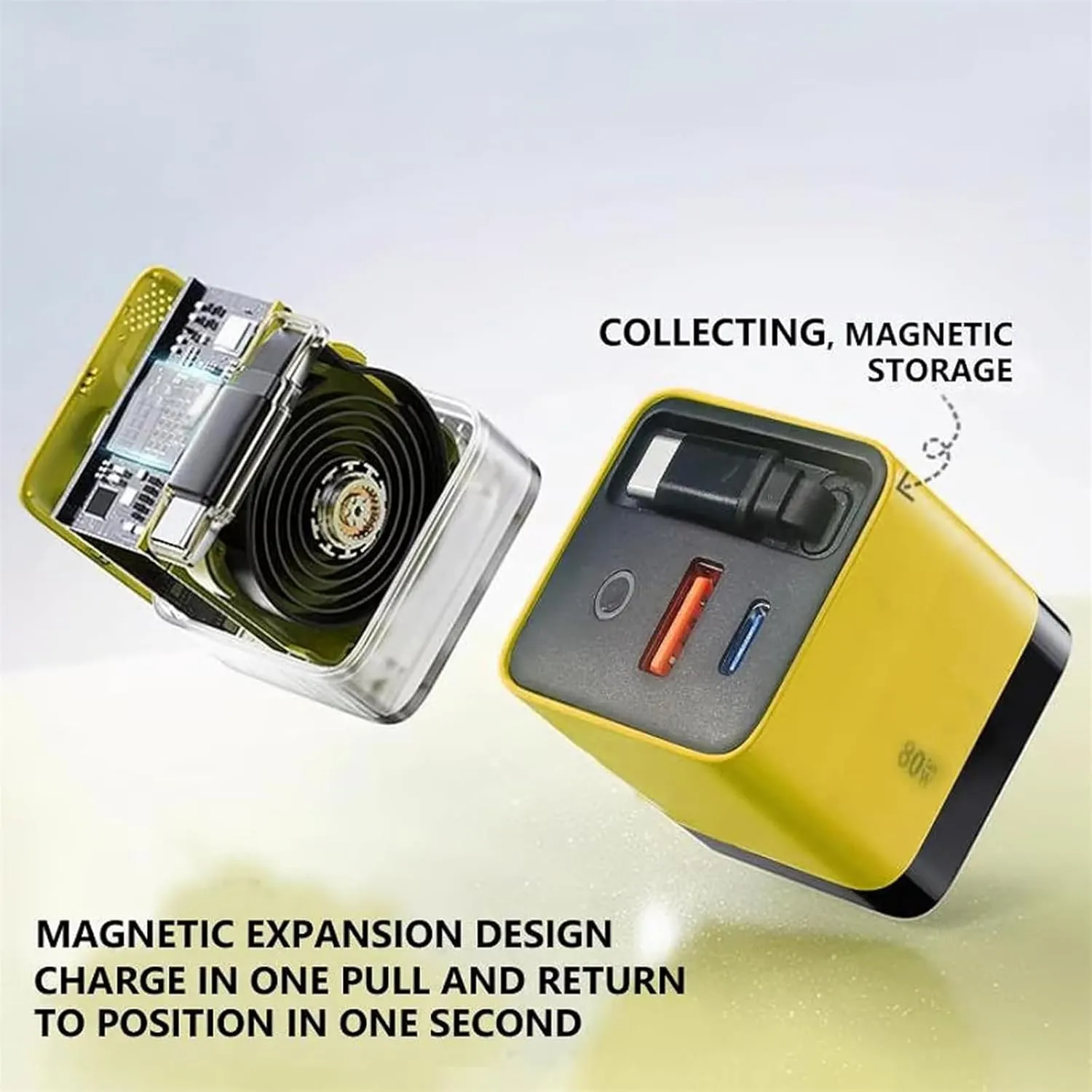 Generouts Torbe 3 in 1 Charger, Scalable 80w Max Fast Charger Module with Type-C Cable and 2 USB Ports, Tobre 3 in 1 Chargers 80 Watt (Yellow Green)