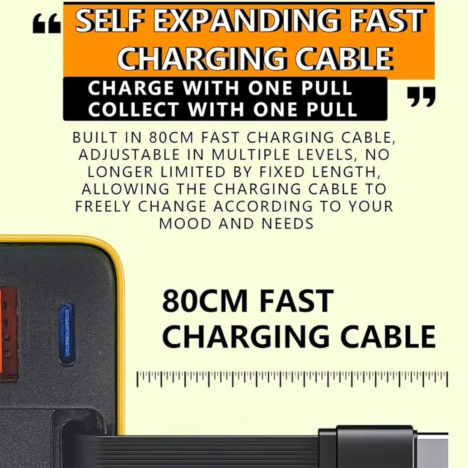 Generouts Torbe 3 in 1 Charger, Scalable 80w Max Fast Charger Module with Type-C Cable and 2 USB Ports, Tobre 3 in 1 Chargers 80 Watt (Yellow Green)