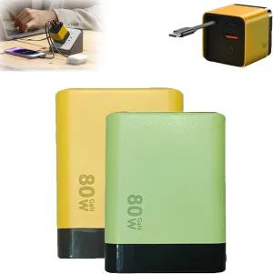 Generouts Torbe 3 in 1 Charger, Scalable 80w Max Fast Charger Module with Type-C Cable and 2 USB Ports, Tobre 3 in 1 Chargers 80 Watt (Yellow Green)