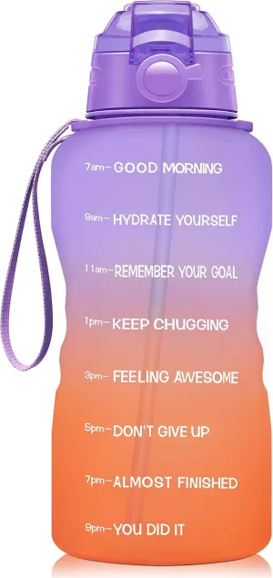 Giotto Large 1 Gallon/128oz Motivational Water Bottle with Time Marker & Straw,Leakproof Tritan BPA Free Water Jug,Ensure You Drink Enough Water Daily Purple/Orange Gradient