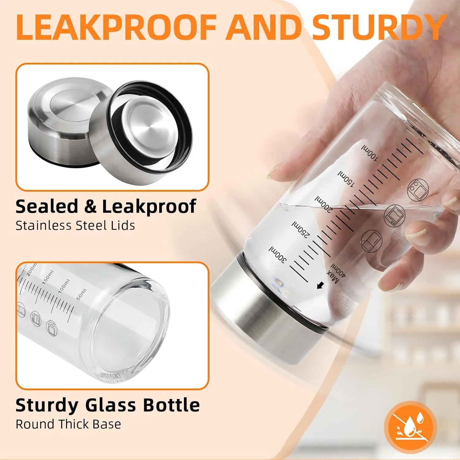 Glass Juice Bottles 4 Pack 12 oz - Wide Mouth Glass Water Bottles with Lids, Stainless Steel Lids for Juicing, Smoothies, Protein, Milk, Reusable & Leakproof Beverage Storage, BPA Free