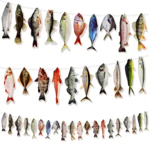 Glenmal 20 Pcs Gone Fishing String Hanging Banner Fish Birthday Party Decorations with 1 Fish Net for Birthday Engagement Retired Outdoor Game Tournament Barbecue Party Backdrop Decor