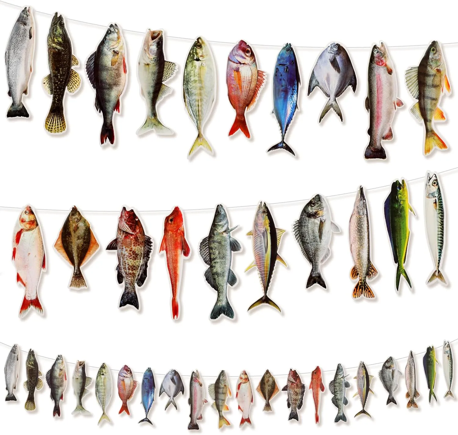 Glenmal 20 Pcs Gone Fishing String Hanging Banner Fish Birthday Party Decorations with 1 Fish Net for Birthday Engagement Retired Outdoor Game Tournament Barbecue Party Backdrop Decor