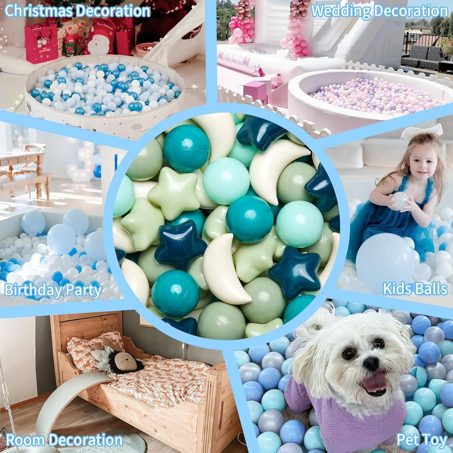 GOGOSO Ball Pit Balls Stars Moon Shapes Plastic Pitballs for Toddler Play Tent Baby Photo Props Kids Pool Water Toys Kiddie Pool Party Decor,Green, 100pcs