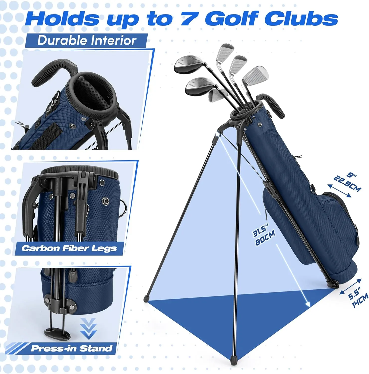 Golf Stand Bag Fit Up to 7 Clubs, Compact Design for Par 3 Courses and Driving Range, Lightweight Pitch and Putt Golf Bag, with Padded Ergonomic Double Straps, Rain Cover, Accessory Pockets
