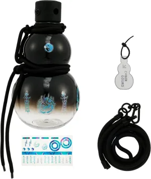Gourd Water Bottle, 32 oz Sports Drinking Gourd Bottle with Strap and Sticker, Reusable Travel Water Flask, Screw Top Leak Proof, Chinese Retro-Inspired (Transparent Black)
