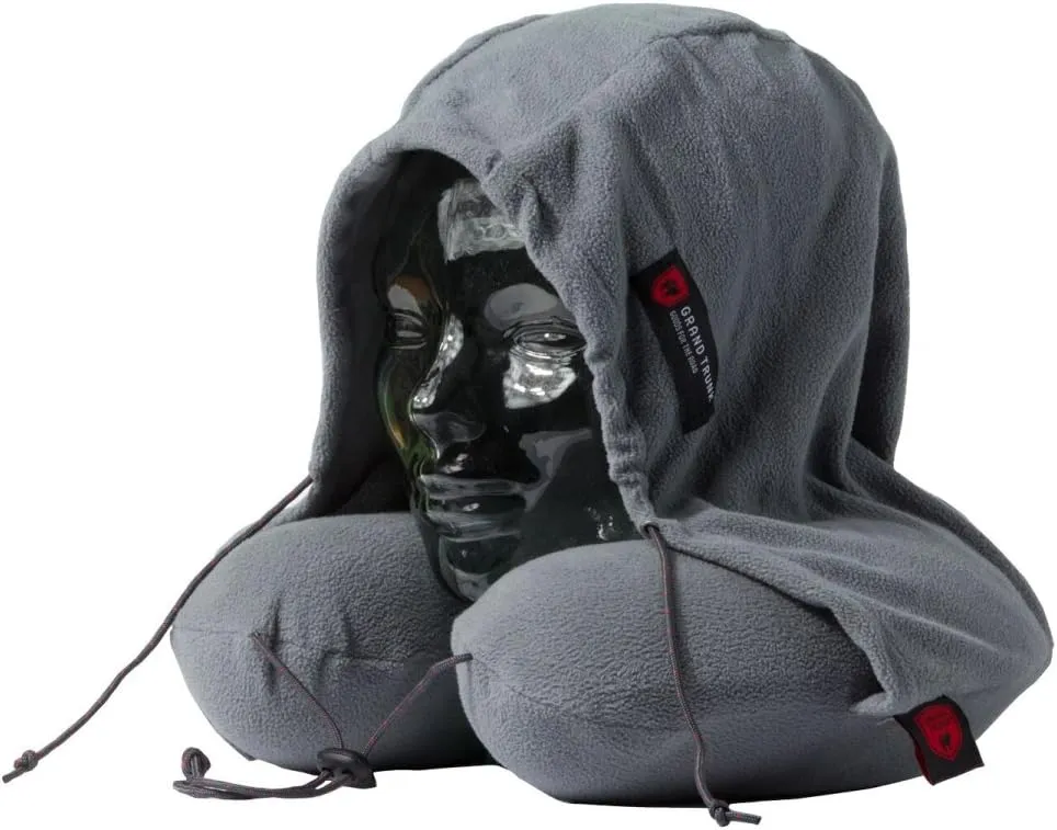 GRAND TRUNK Hooded Travel Pillow - Memory Foam Neck Support with Light-Blocking Hood & Compact Carry Bag