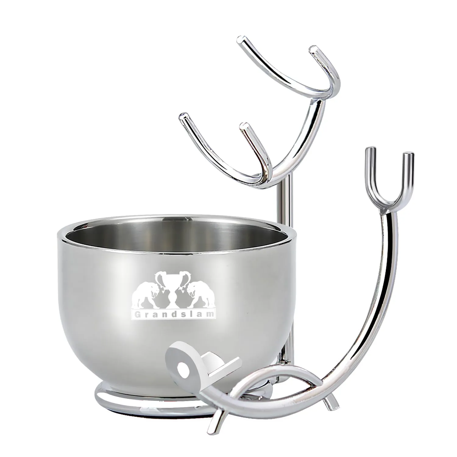 Grandslam Deluxe Shaving Kit for Men, 3 in 1 Shaving Set Includes Shaving Brush, Stainless Steel Shaving Bowl and Razor & Brush Holder, Silver Set