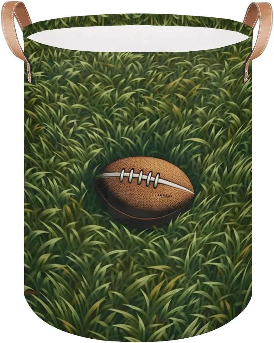 Grassland Football Laundry Basket Brown Soccer Large Laundry Hamper Collapsible Organizer Basket Clothes Bin Storage Boxs for Bedroom Bathroom Dorm