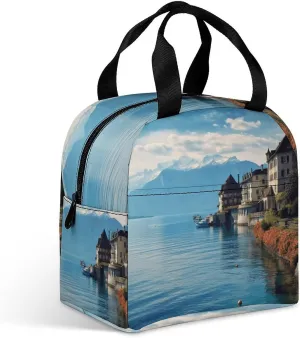 Hand-held Lunch Bag,Lake Geneva Switzerland Print Lunch Box Bag,fresh Lunch Box Handbag,large Capacity Lunch Bag