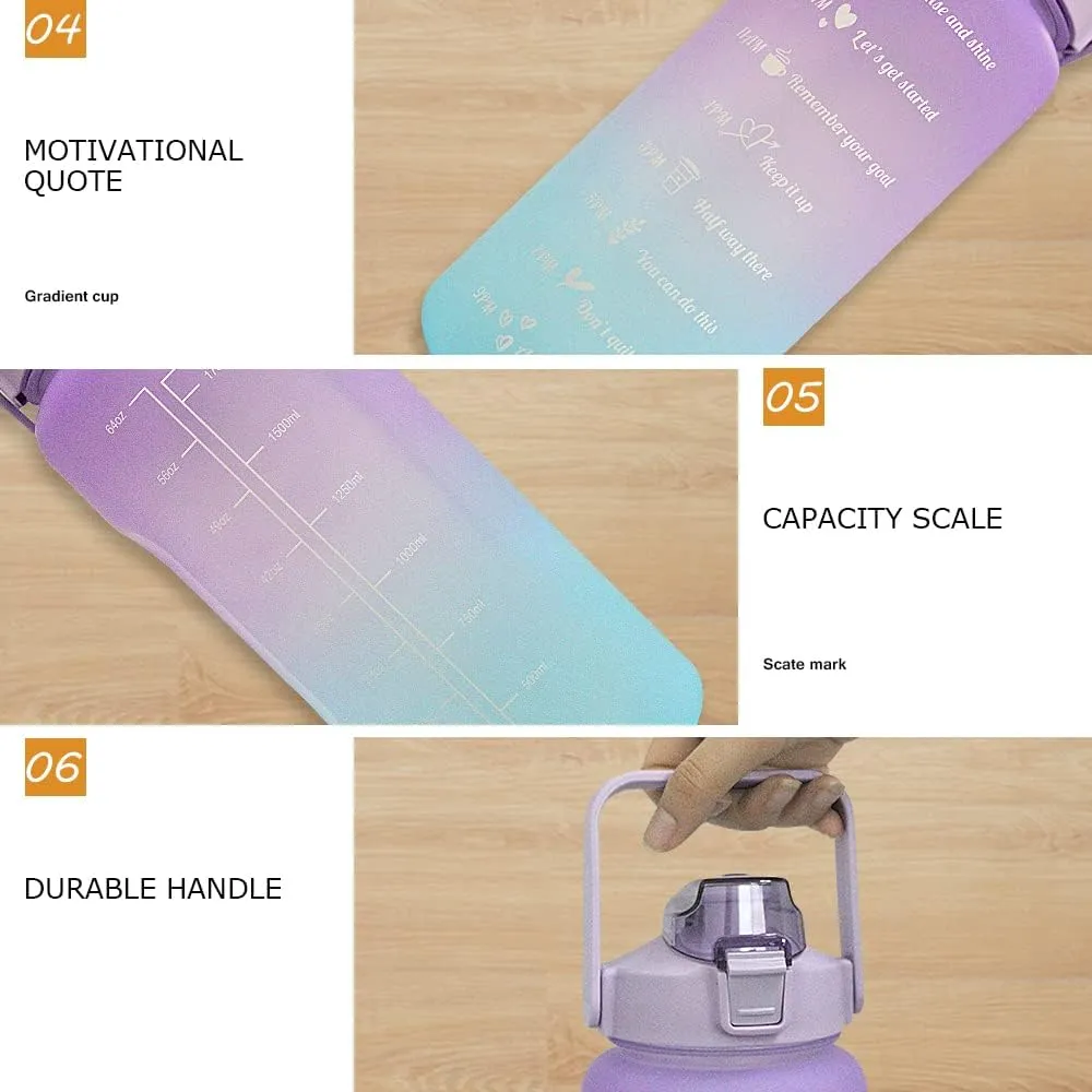 HANDA 64 OZ Half Gallon Motivational Water Bottle with Time Marker & Removable Straw, Handle, BPA Free Leakproof Non-Toxic 2L Large Water Jug for Fitness Gym Outdoor Sports (Purple/Blue)
