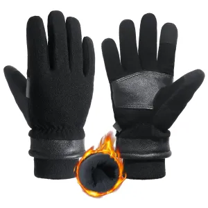 HANDLANDY Winter Gloves for Men Women, Thermal Gloves for Cold Weather Driving Cycling Ski Outdoor, Insulated Leather Work Gloves (Small, Black)