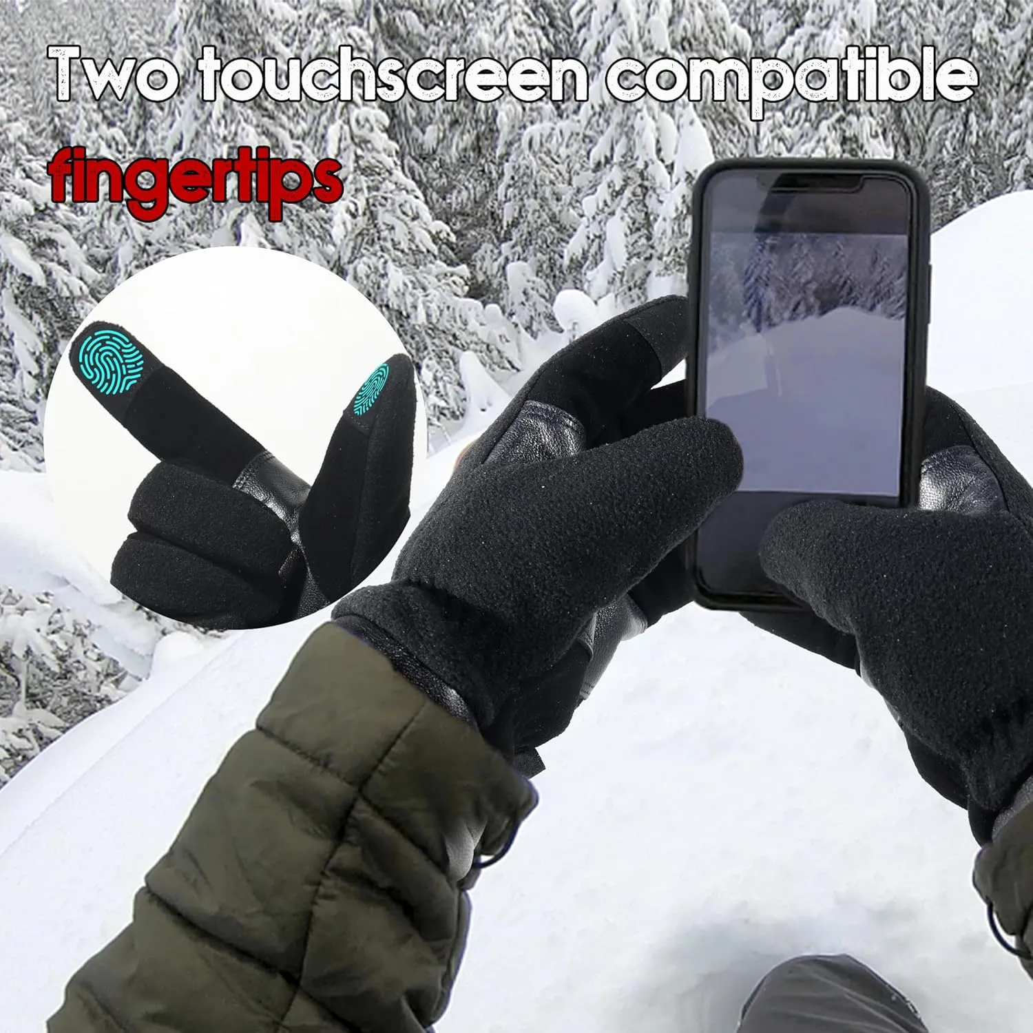 HANDLANDY Winter Gloves for Men Women, Thermal Gloves for Cold Weather Driving Cycling Ski Outdoor, Insulated Leather Work Gloves (Small, Black)