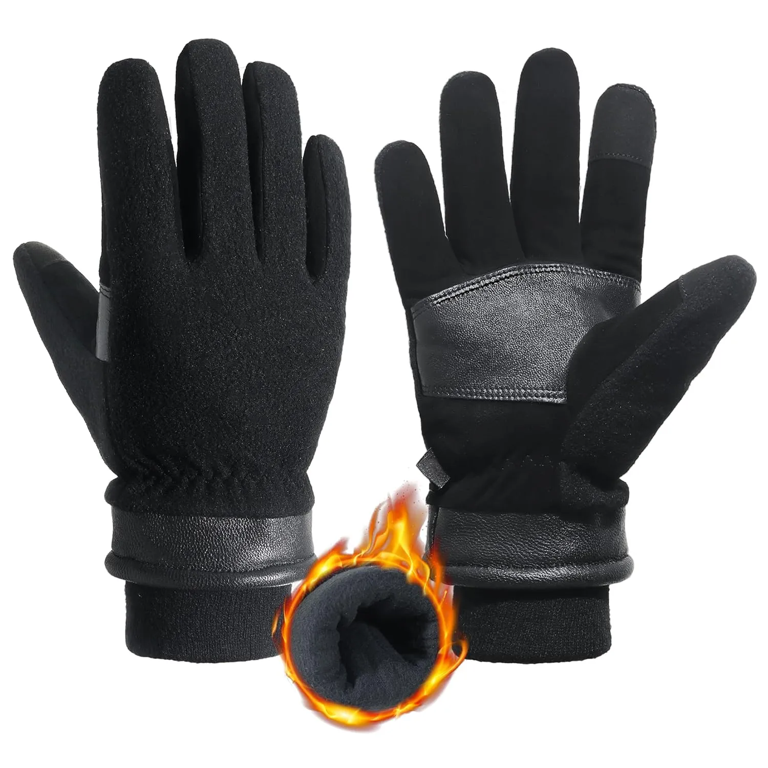 HANDLANDY Winter Gloves for Men Women, Thermal Gloves for Cold Weather Driving Cycling Ski Outdoor, Insulated Leather Work Gloves (Small, Black)