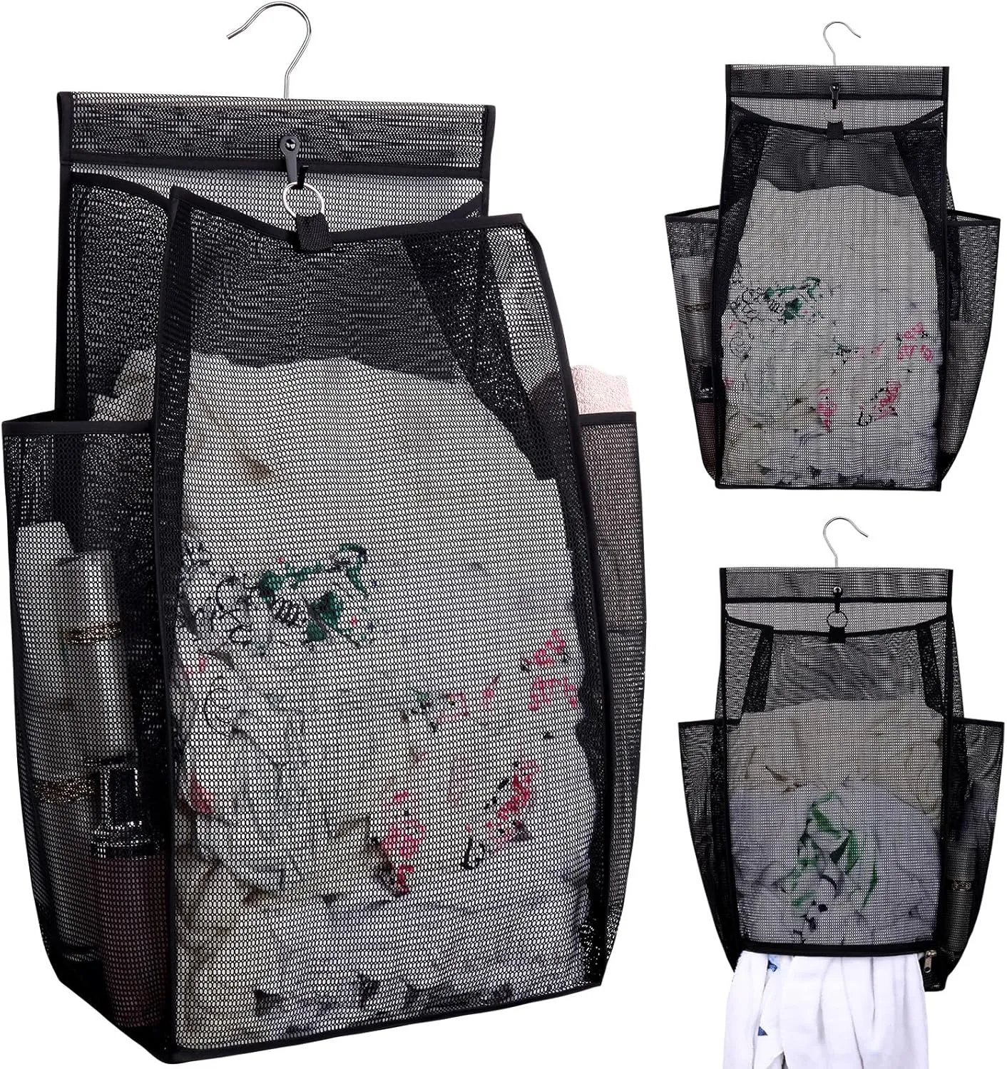 Hanging Collapsible Breathable Mesh Laundry Hamper,Fast Drying Portable Space Saving Storage Bag,Rv Laundry Hamper,Applied to College Dorm Rooms, Gym, Swimming and RV Travel (Black)