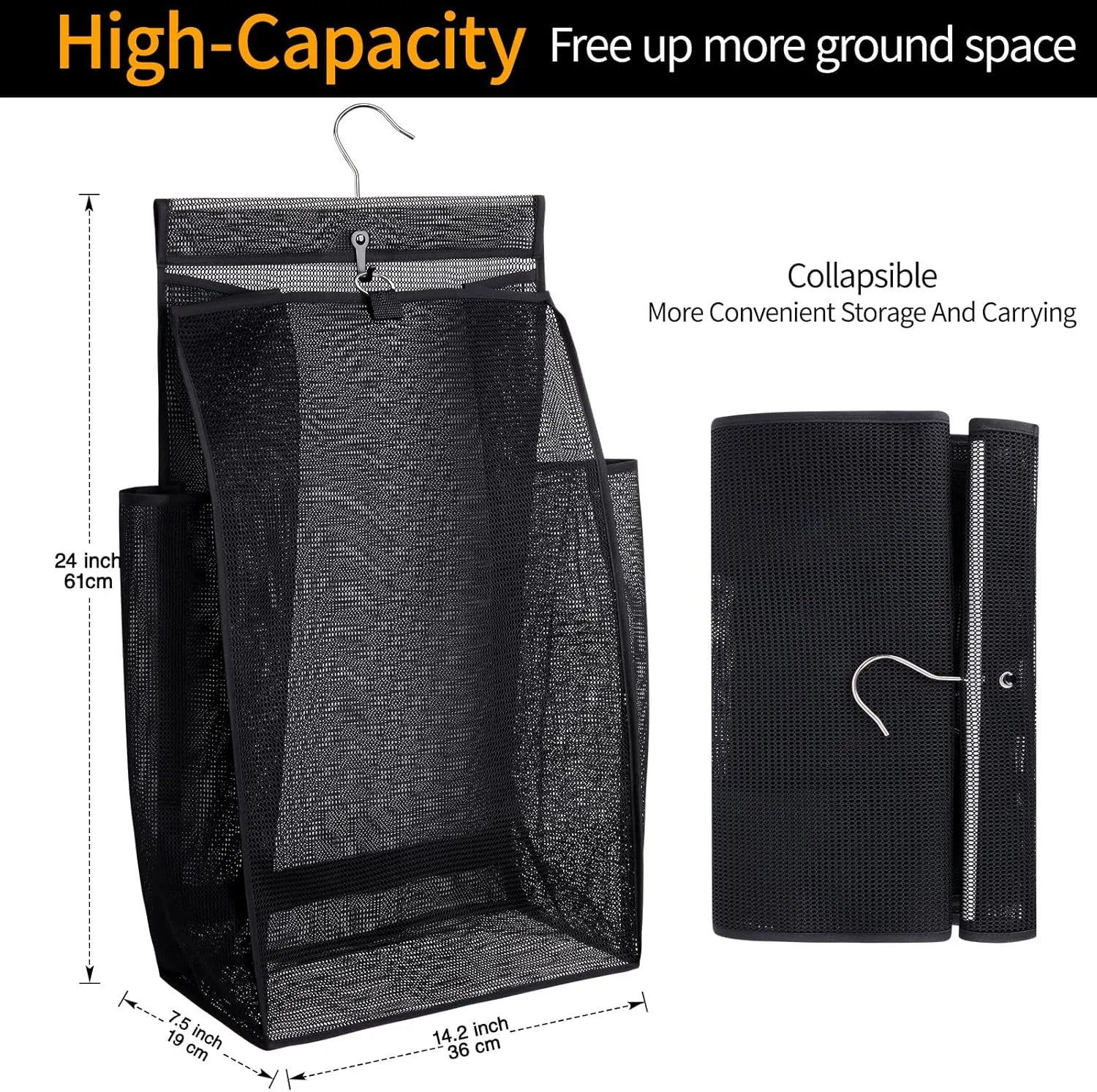 Hanging Collapsible Breathable Mesh Laundry Hamper,Fast Drying Portable Space Saving Storage Bag,Rv Laundry Hamper,Applied to College Dorm Rooms, Gym, Swimming and RV Travel (Black)