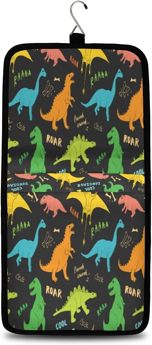 Hanging Travel Toiletry Bag Cartoon Cool Dinosaur Large Capacity Waterproof Cosmetic Bag Travel Portable Makeup Bag Organizer for Women Girls Men