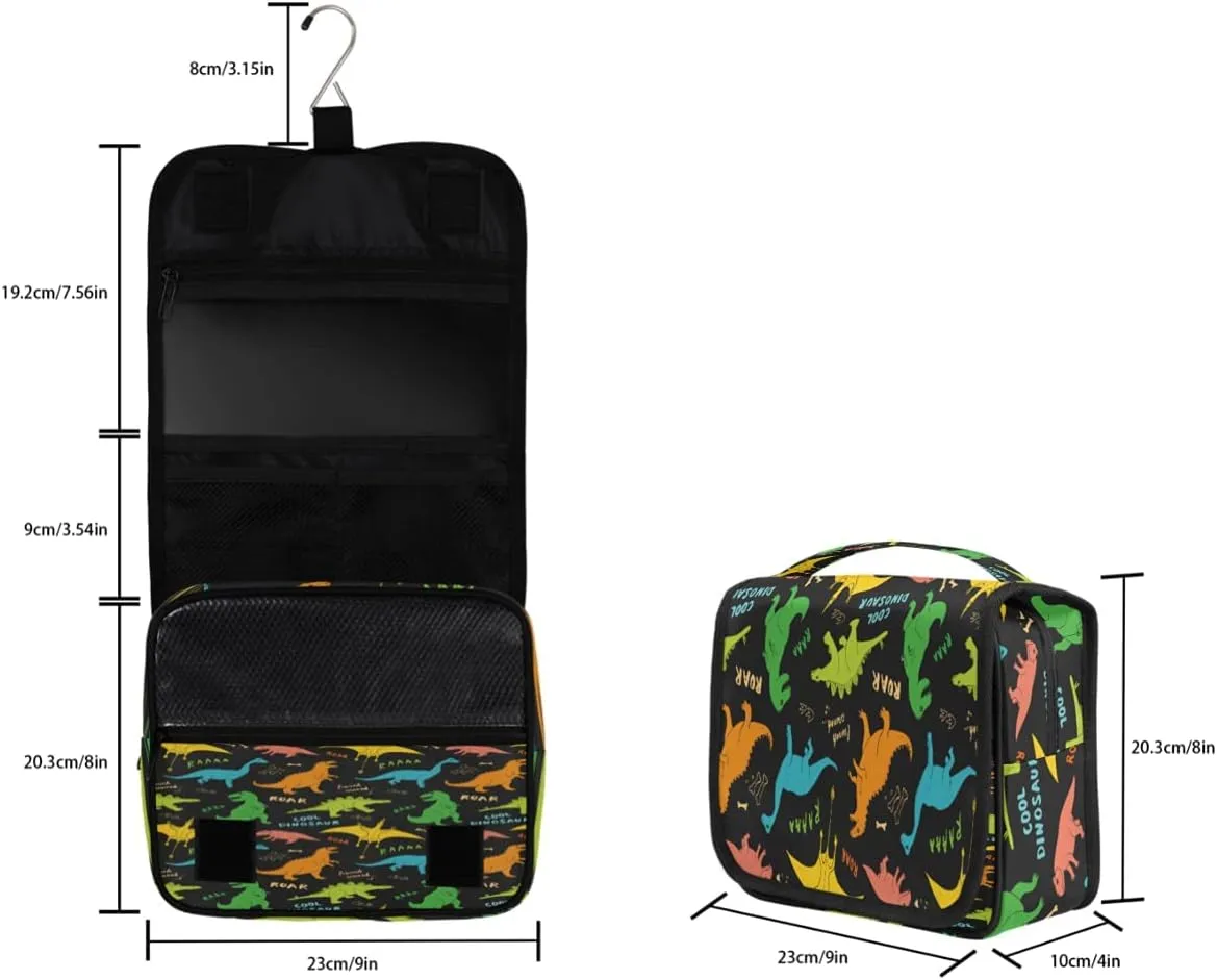 Hanging Travel Toiletry Bag Cartoon Cool Dinosaur Large Capacity Waterproof Cosmetic Bag Travel Portable Makeup Bag Organizer for Women Girls Men
