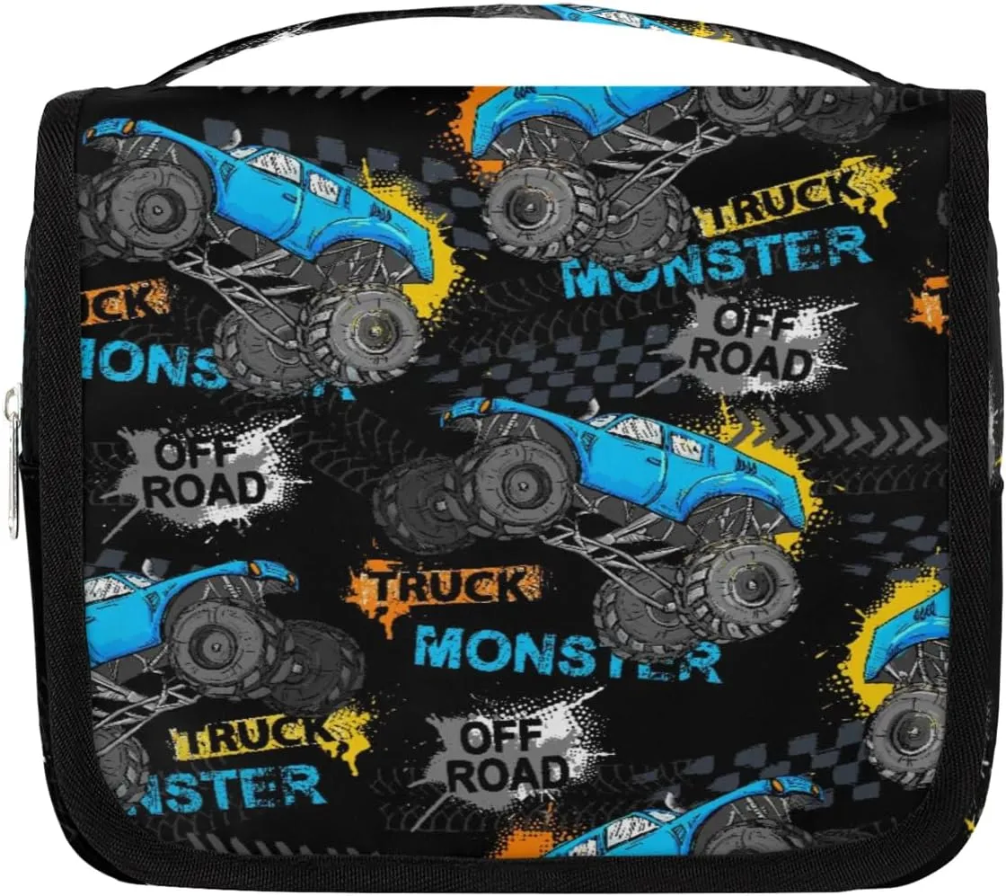 Hanging Travel Toiletry Bag for Kids, Women Cosmetic Organizer Makeup Bag Pouch Men Shaving Dopp Kit Shower Bag With Sturdy Hook(Off-Road Truck)