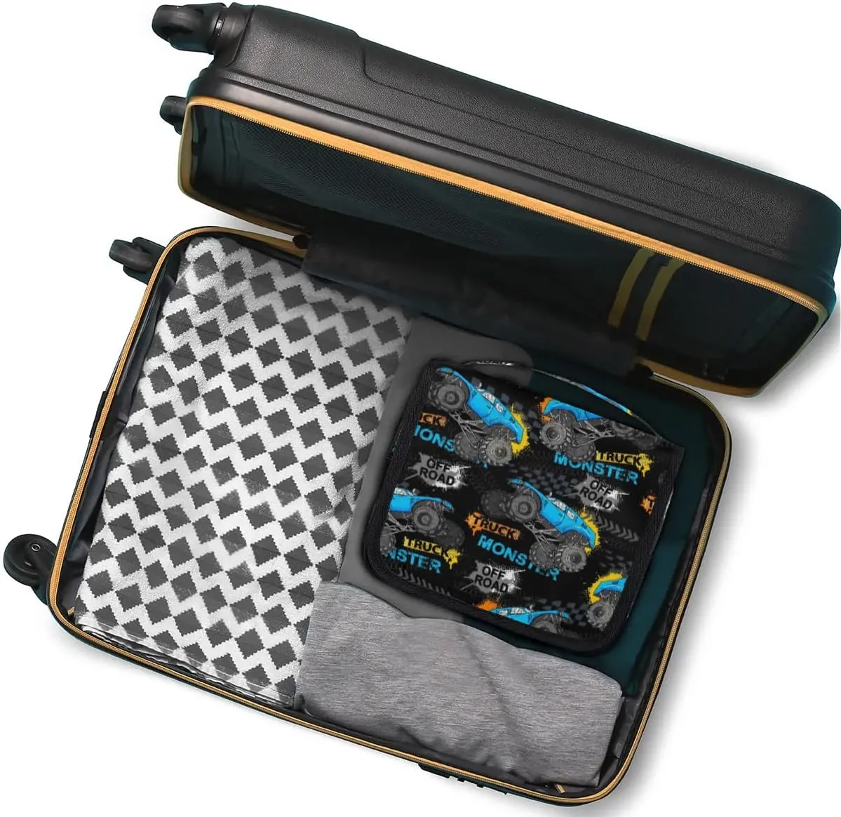 Hanging Travel Toiletry Bag for Kids, Women Cosmetic Organizer Makeup Bag Pouch Men Shaving Dopp Kit Shower Bag With Sturdy Hook(Off-Road Truck)